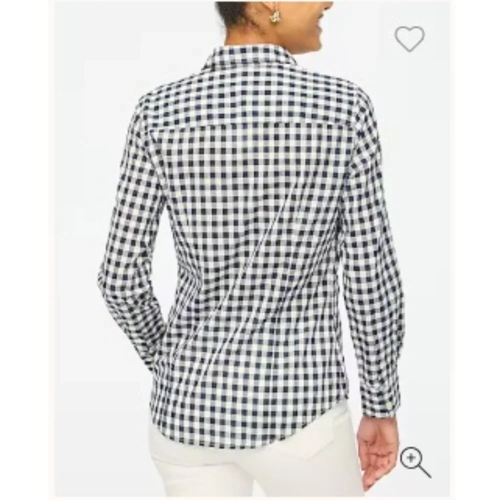 J. Crew Gingham Lightweight Cotton Button Down Shirt, Navy & White | 6